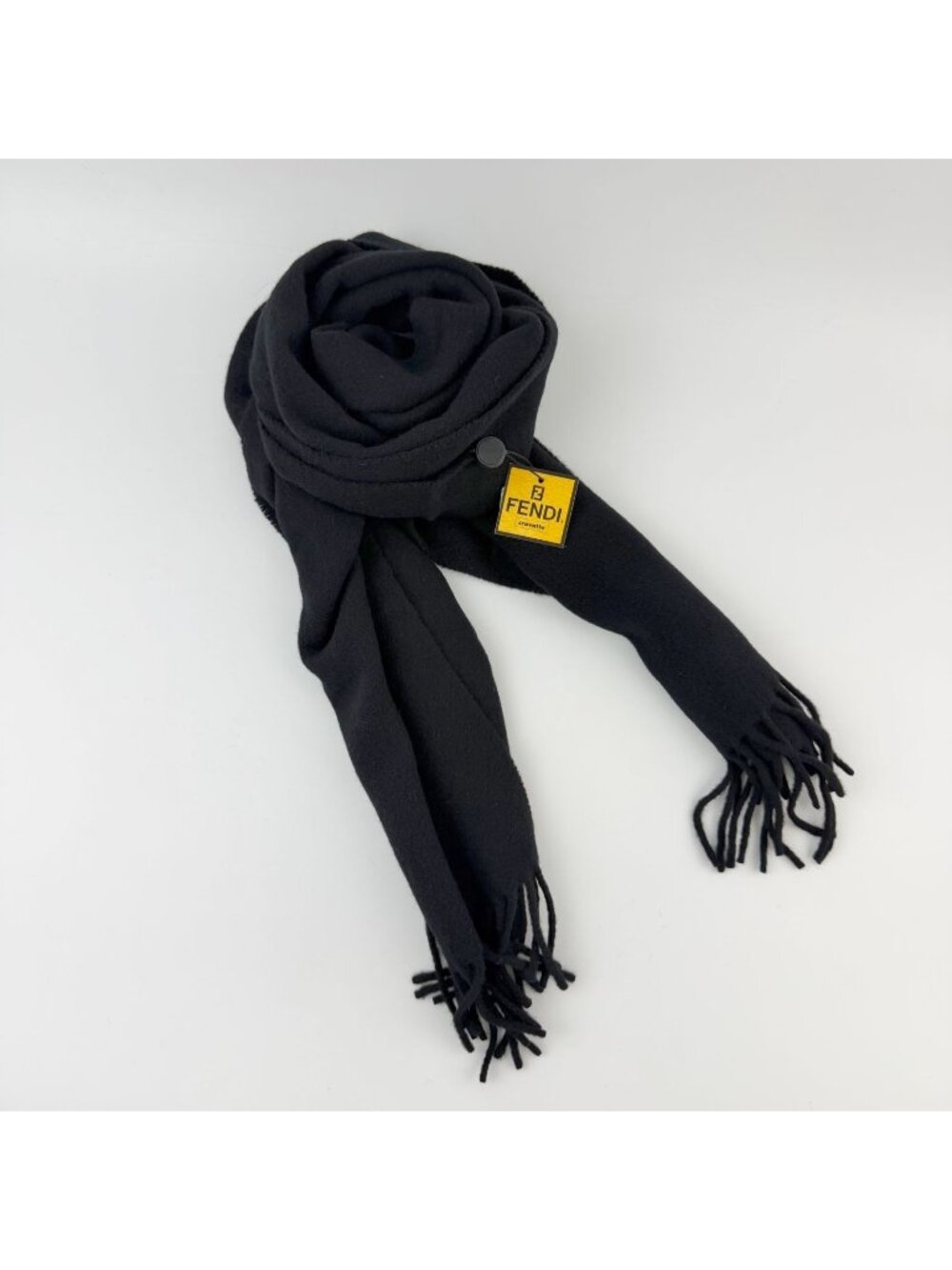 Fendi Logo Embroidery Scarf Wool 70% Cashmere 30% Black Vintage